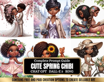 ChatGPT & DALL-E 3 AI Art Prompt Guide, 30 Cute Spring African American Chibi Girl  Chatgpt prompts, For ebook template canva, plr,