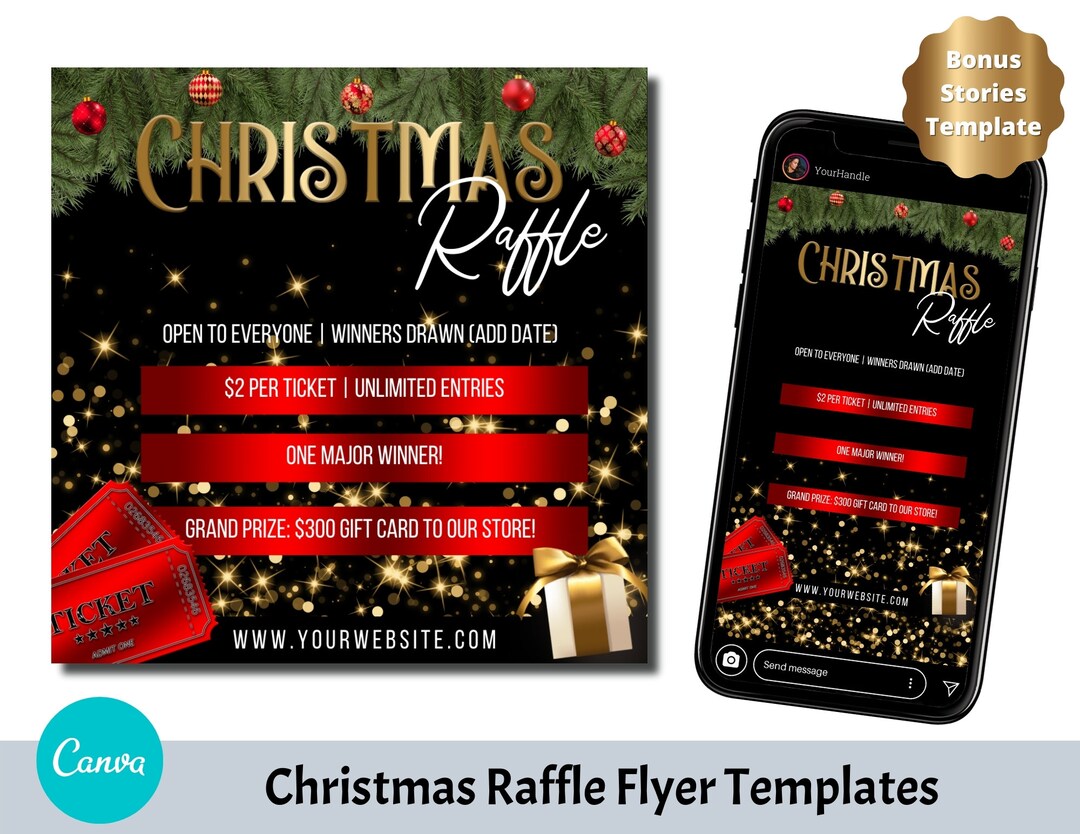 Social Media Flyer, Raffleflyer Canva Template, Christmas Raffle