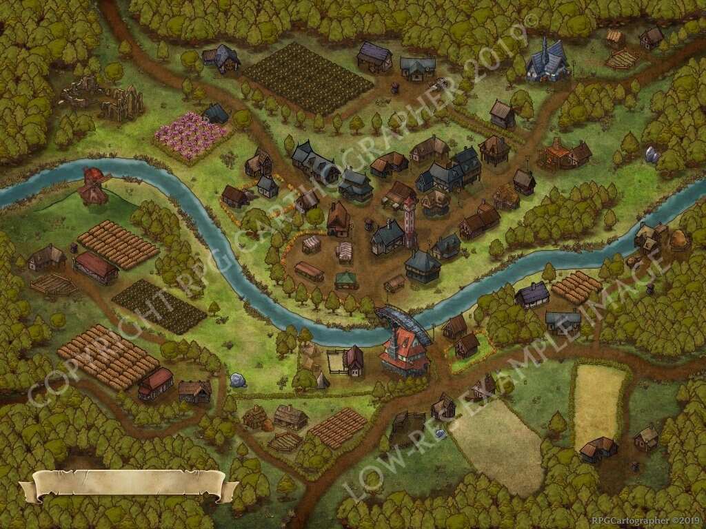 Rpg Fantasy Small Town Map For Roleplaying Dungeons And Etsy