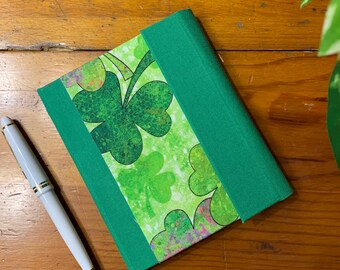 Lucky Shamrock - Fabric covered, hard cover, handmade, hardcover journal with Velcro closure