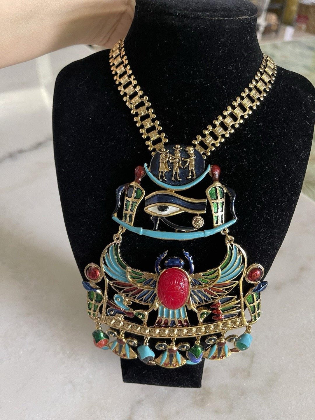 Dio Rios Diorios Signed Vintage Egyptian Scarab Statement Necklace, Beautiful - Etsy