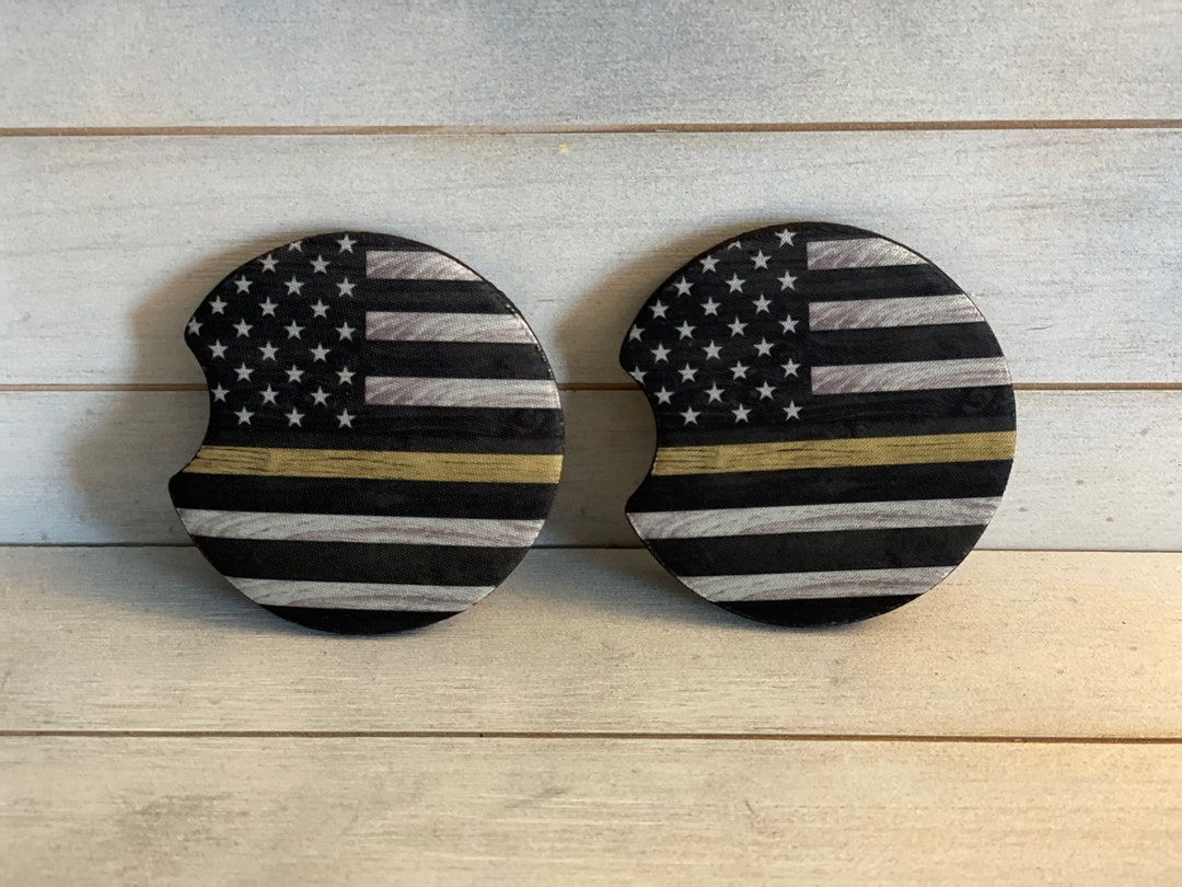 911 Dispatcher Thin Gold Line Car Coasters - Wooden Cup Holder Inserts With Anti-Slip Backing