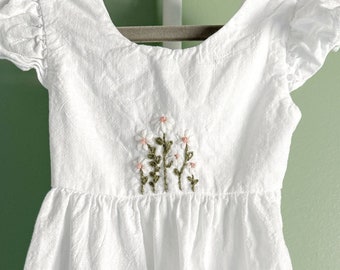 Hand Embroidered Linen Toddler Dress with Bow