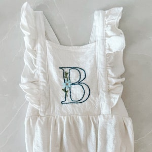 Custom Hand Embroidered Letter Baby Girl Linen Romper