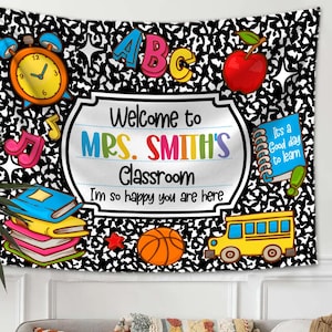 Custom Teacher Classroom Tapestry, Back to School Decor, Gift for Teacher, Welcome To Classroom Banner, Classroom Decor, Teacher Name Banner