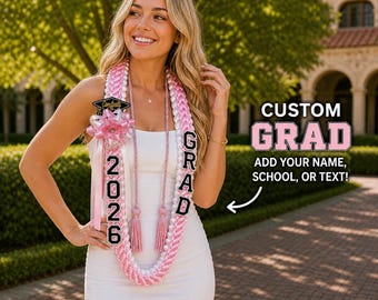 Lei de remise des diplômes 2026 personnalisé, collier prénom personnalisé pour diplômé, cadeau unique pour senior, souvenir promotion 2026, accessoires de remise de diplômes