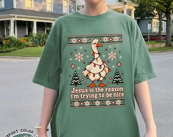 Funny Christian Christmas Shirt, Jesus Is the Reason I'm Trying to Be Nice, Ugly Christmas Shirt,