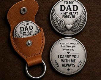 Câlin de poche pour papa, cadeau commémoratif pour papa, porte-clé papa céleste, cadeau de sympathie pour la perte de son père, souvenir jeton de poche en cuir