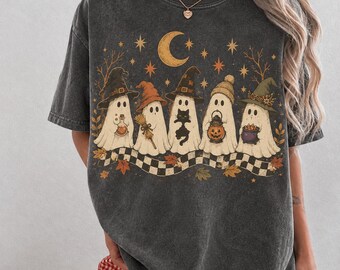 Comfort Colors® Ghost Cat Spooky Black Cat Funny Halloween Shirt, Unisex Funny Halloween Shirt, Spooky Ghost Pumpkin Halloween Outfit