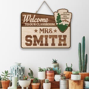 Personalized Teacher 3D Door Hanger National Park Teacher Sign, Classroom Adventure Decor Teacher Door Sign, Camping Theme Teacher Name Gift