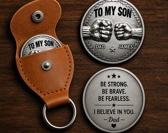 Câlin de poche personnalisé pour mon fils, cadeau père-fils, nom personnalisé pièce de monnaie, cadeau inspirant pour fils, porte-clés souvenir père fils