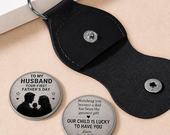 Premier cadeau de fête des pères pour un mari, cadeau pour un nouveau papa de la part d'une femme, pour mon mari pour un câlin dans la poche, souvenir pour la première fois de papa, porte-clés gravé