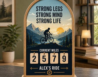 Tracker personnalisé de kilométrage à vélo, panneau de compteur de kilomètres de vélo en bois, tableau de kilomètres de vélo personnalisé, cadeau pour papa cycliste