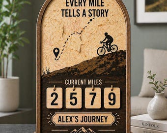 Tracker de kilométrage personnalisé, panneau kilométrique vélo, cadeau fête des pères pour papa cycliste, planche de voyage à vélo personnalisée, déco vélo en bois