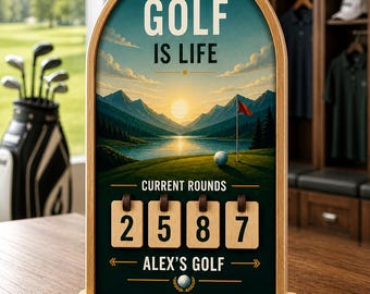 Tracker de score de golf personnalisé, cadeau de golf personnalisé pour homme, cadeau amateur de golf pour papa, plateau de table ronde de golf, cadeau d'anniversaire de golfeur unique