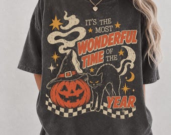 90s Retro Halloween Shirt Comfort Colors®, Vintage Summerween Trendy Spooky Black Cat Witchy Pumpkin, Most Wonderful Time Retro Witchy Fall
