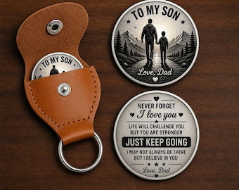 Cadeau de papa pour mon fils, pièce de poche câlin personnalisée, cadeau d'encouragement pour fils, souvenir Just Keep Going, cadeau de fils significatif