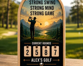 Tracker de pointage de golf personnalisé, cadeau de golf avec nom personnalisé, cadeau pour amateur de golf pour homme, planche de comptoir ronde de golf, cadeau d'anniversaire pour papa, décoration de golf