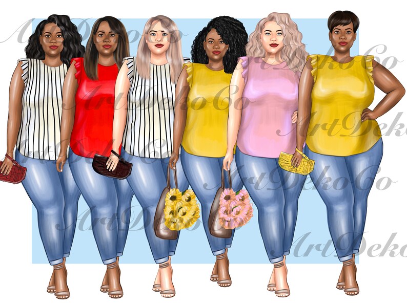 Curvy Girls Clipart Plus Size Girls Clipart Fashion Girls Etsy