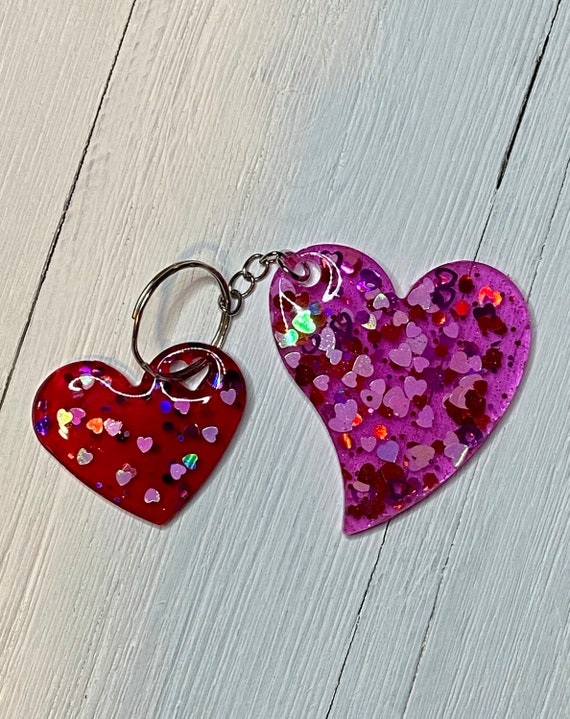 Resin Heart Keychain Etsy
