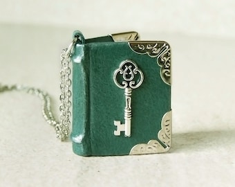 Handmade book necklace, mini book pendant, tiny leather journal