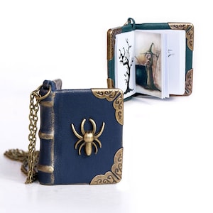 Mini Leather Spell Book Necklace: Spider Cover, Book of Shadows