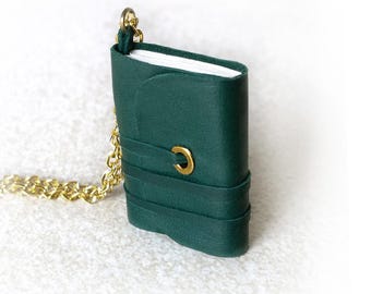 Mini Leder Buch Halskette: Handgemachte winzige Journal Schmuck