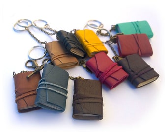 Mini Book Keychain, tiny book, leather journal, leather keychain