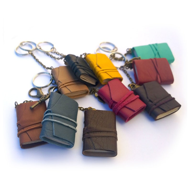 Mini Book Keychain, tiny book, leather journal, leather keychain image 1