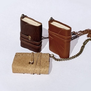 Set of 3 Mini Book Necklace, book jewelry, small leather journal, tiny book , literature necklace