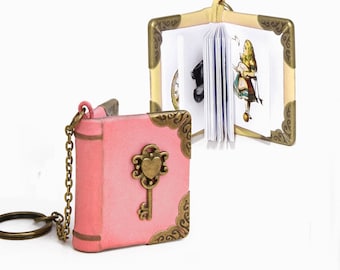Alice im Wunderland Miniaturbuch, Minibuch Keychain, kleines Lederjournal