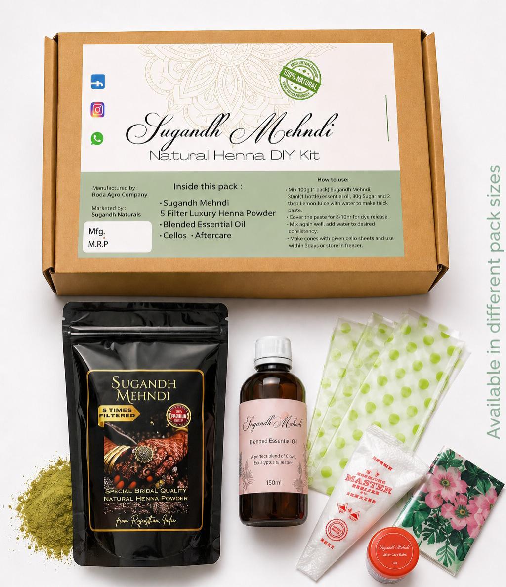 Natural Henna DIY Kit BAQ Henna Powder Henna Cone Making Kit Essential Oil Aftercare Balm 100g