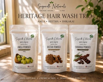 Amla Reetha Shikakai Powder Trio | Ayurvedic Herbal Hair Wash Cleanser