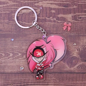 Acrylic Keychain Cherry Bomb Hazbin Hotel Double sided 2.5 in double boarded steel keyring topper