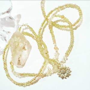 Citrine Crystal Waist Beads, Sunflower Charm, Stretch Waistbeads with Screw Clasp, Boho Crystal Jewelry, Crystal Waistbeads, Solar Plexus