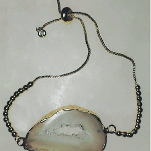 Raw Druzy Crystal Quartz Agate Slice Adjustable Chain bracelet, Crystal Jewelry, Gift Idea, mothers day