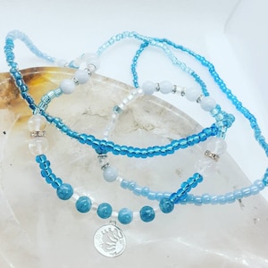 Aquamarine & Blue Chalcedony Chakra Waist Beads, Sun Moon Charm, Stretch waist beads with screw clasp, Belly Chain, Custom Waist beads,