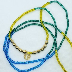 Gold Hematite Crystal Gemstone Ombre Waist Beads, 24k gold Sun Moon charm, Stretch waist beads with screw clasp, Belly Chain