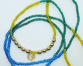 Gold Hematite Crystal Ombre Waist Beads with Sun Moon Charm