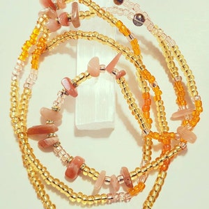 Peach Moonstone Crystal Waist Beads, Waistbeads with crystals , Waistbeads with clasp, Stretch Waistbeads, Crystal Boho Jewelry, Self Love