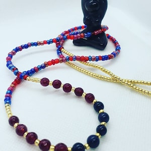Ruby Jade & Blue Goldstone  Crystal Waist Beads, Stretch waist beads with screw clasp, Belly Chain, Custom Waist beads, Self Care