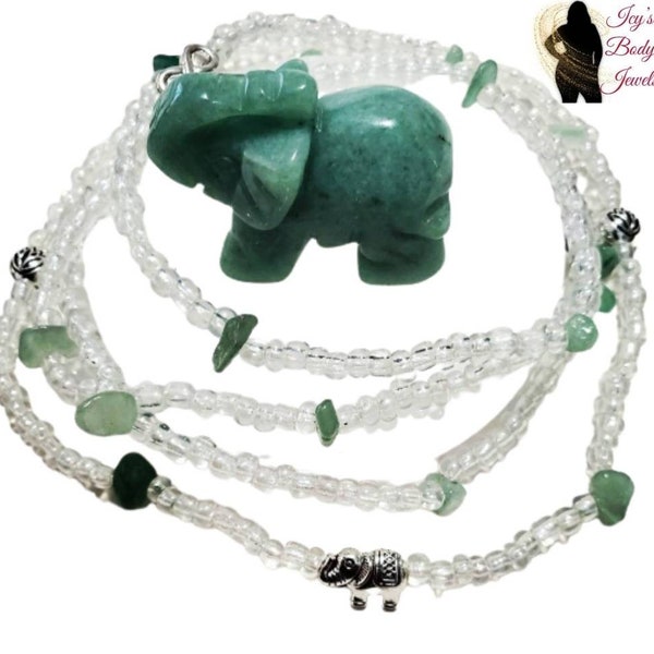 Green Aventurine Crystal Waist Beads, Waist beads with crystals, Stretch Waist beads with clasp, Self Love, Weight Loss Crystal Body Jewelry