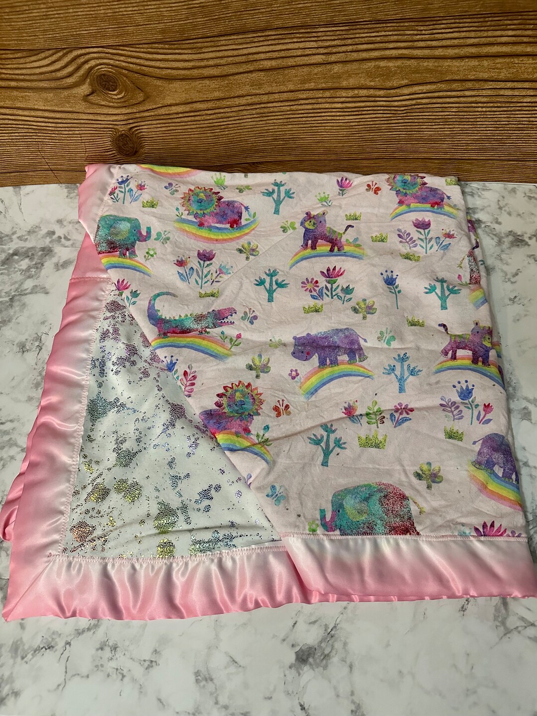 Rainbow Jungle Minky Baby Blanket, Satin Trim Baby Blanket, Soft Cuddle