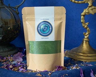 Wassernymphen-Badesalz – mit Chlorella und Zypresse, mit blauem Lotus angereichert – AlchemicalPhoenixKitchen