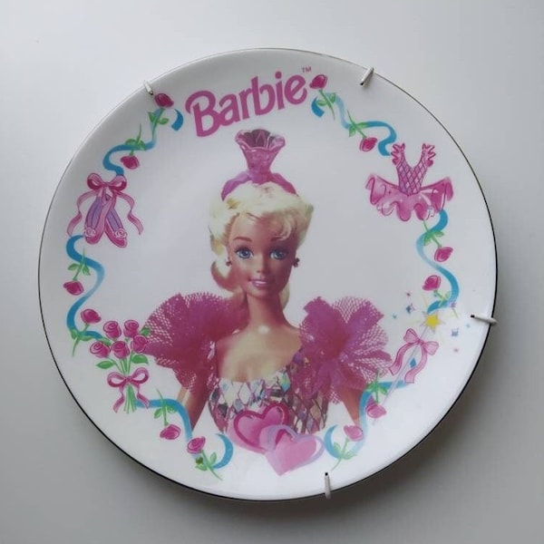 1995 Barbie Doll Pink Collectible Plate Porcelain Aynsley Round Dish on Stand Fine Bone China 18cm