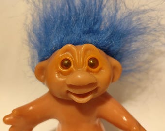 Vintage 1986 Thomas DAM Troll Doll Blue Hair 4"