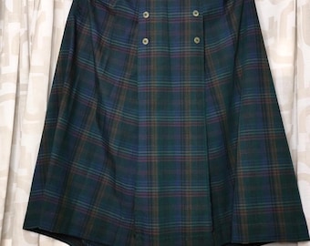 Vintage Plaid Midi Skirt: Lodenfrey Wool Blend, Size XL
