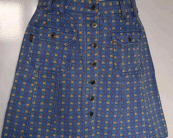 Vigoss Blue Floral Button Down Jean Short Skirt Womens Size W 28 Vintage M518 y2k 90s