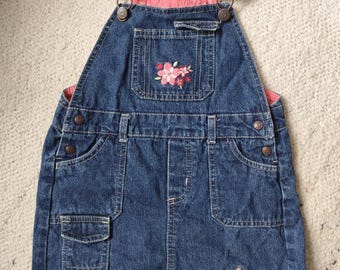 y2k vintage Winnie The Pooh Jean Overall Dress Pink Ruffles Classic Pooh embroidery By Disney 4T