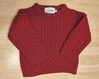 Original Aran Co. Red Merino Wool Cable-Knit Fisherman Sweater 5/6 Years Kids
